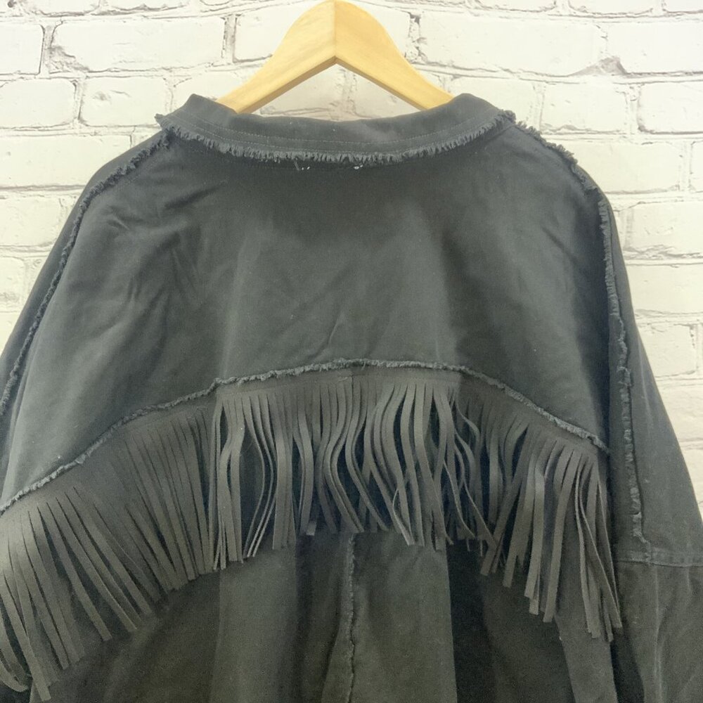Haute Hippie Tribe Black Jacket Womens Sz 2X Microfiber Fringe Hippie Boho - Picture 8 of 10